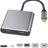 USB C to Dual HDMI Adapter, 4 in 1 USB Type C Hub with 2 HDMI?4K@30Hz?/USB3.0 /PD Charging, Dual HD Screen Display USB-C Docking Station Compatible...