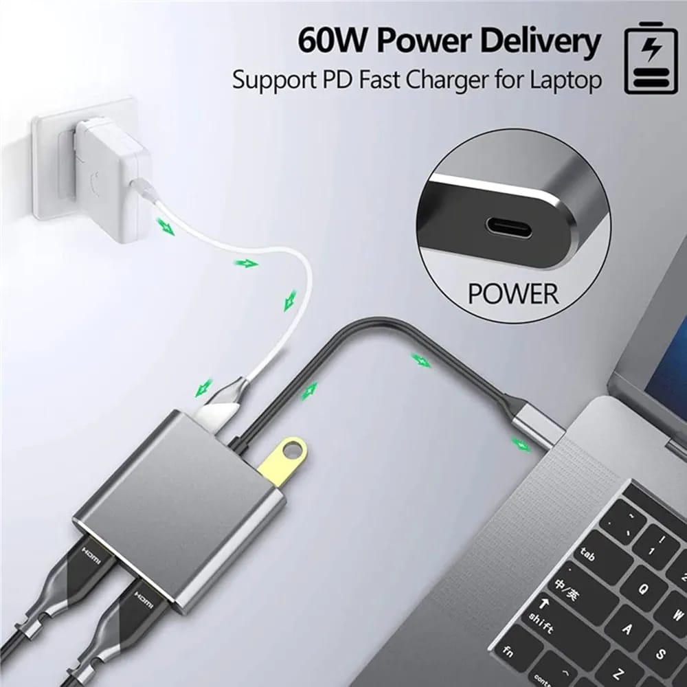 USB C to Dual HDMI Adapter, 4 in 1 USB Type C Hub with 2 HDMI?4K@30Hz?/USB3.0 /PD Charging, Dual HD Screen Display USB-C Docking Station Compatible... - Fun Touch Jordan