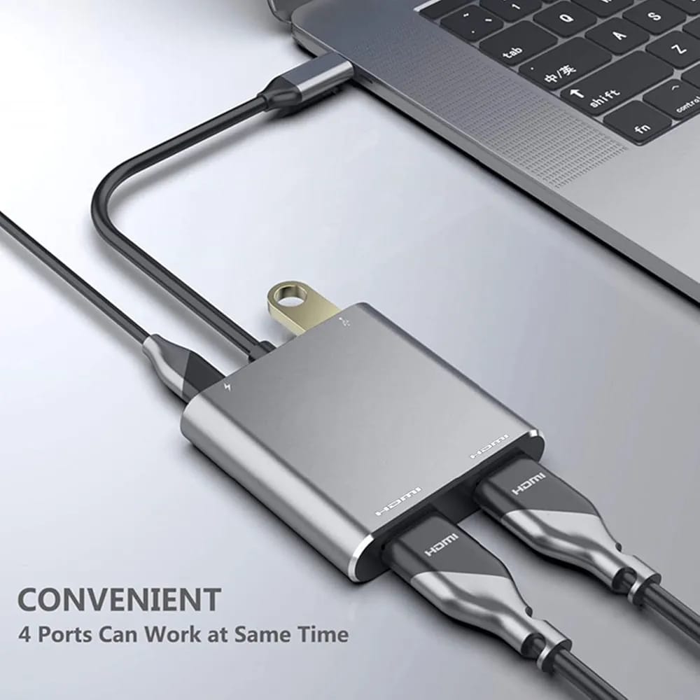 USB C to Dual HDMI Adapter, 4 in 1 USB Type C Hub with 2 HDMI?4K@30Hz?/USB3.0 /PD Charging, Dual HD Screen Display USB-C Docking Station Compatible... - Fun Touch Jordan