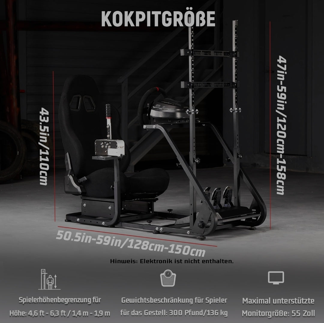 Dardoo racing simulator cockpit with monitor stand - tv mount&black seat fit for logitech g923 thrustmaster wheels