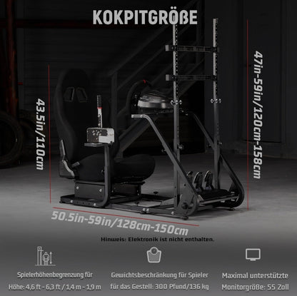 Dardoo racing simulator cockpit with monitor stand - tv mount&black seat fit for logitech g923 thrustmaster wheels