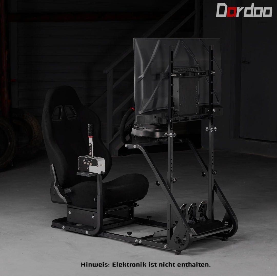 Dardoo racing simulator cockpit with monitor stand - tv mount&black seat fit for logitech g923 thrustmaster wheels