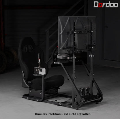 Dardoo racing simulator cockpit with monitor stand - tv mount&black seat fit for logitech g923 thrustmaster wheels