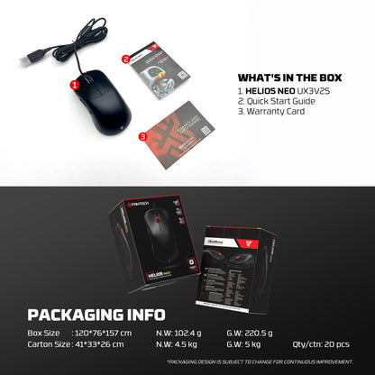 Fantech helios neo ux3v2s wired gaming mouse with rgb lighting 6d macro function 400-20000 adjustable dpi 20 million