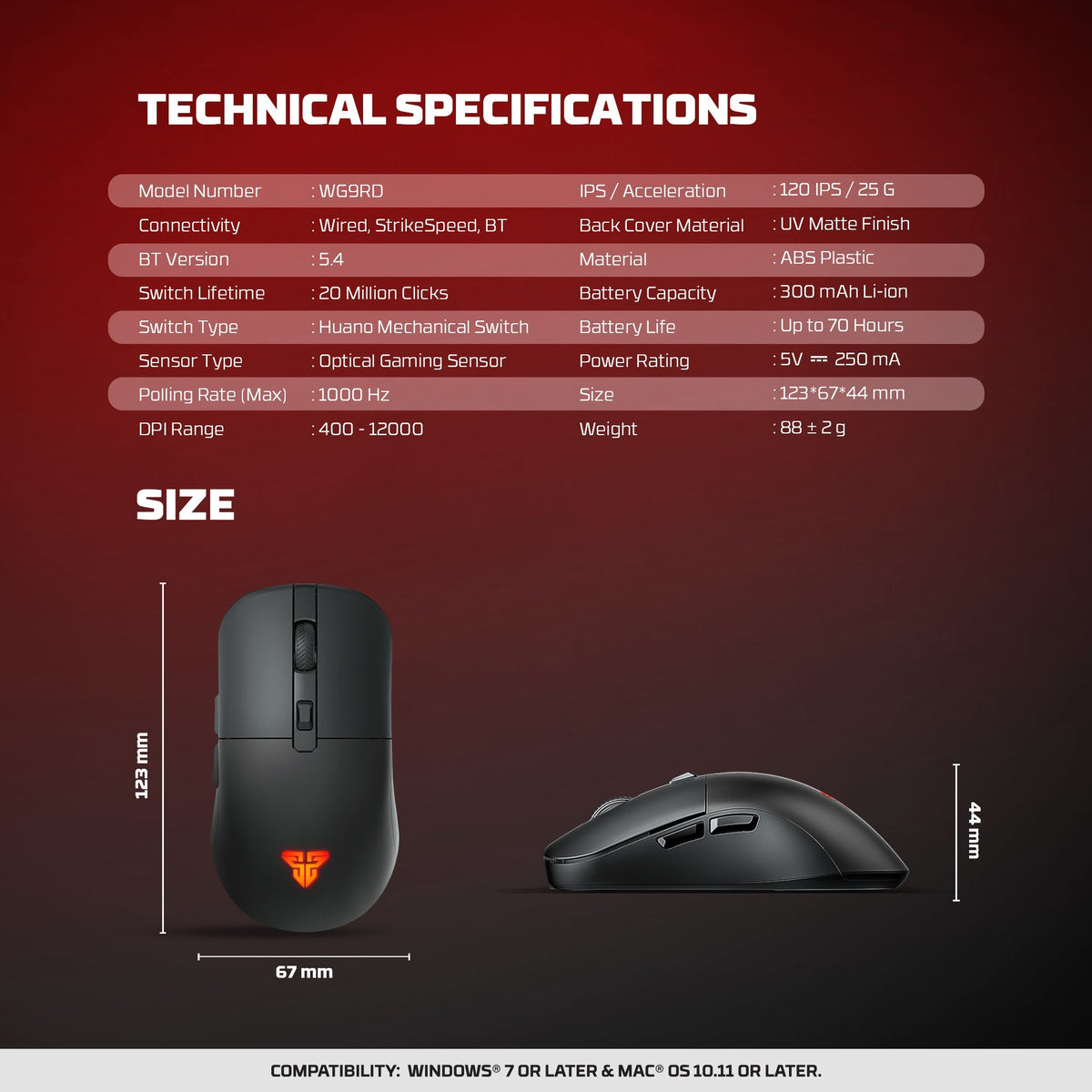 Fantech wg9rd wireless gaming mouse with charging magnetic base three mode 12000dpi customized e-sports gamer mouse