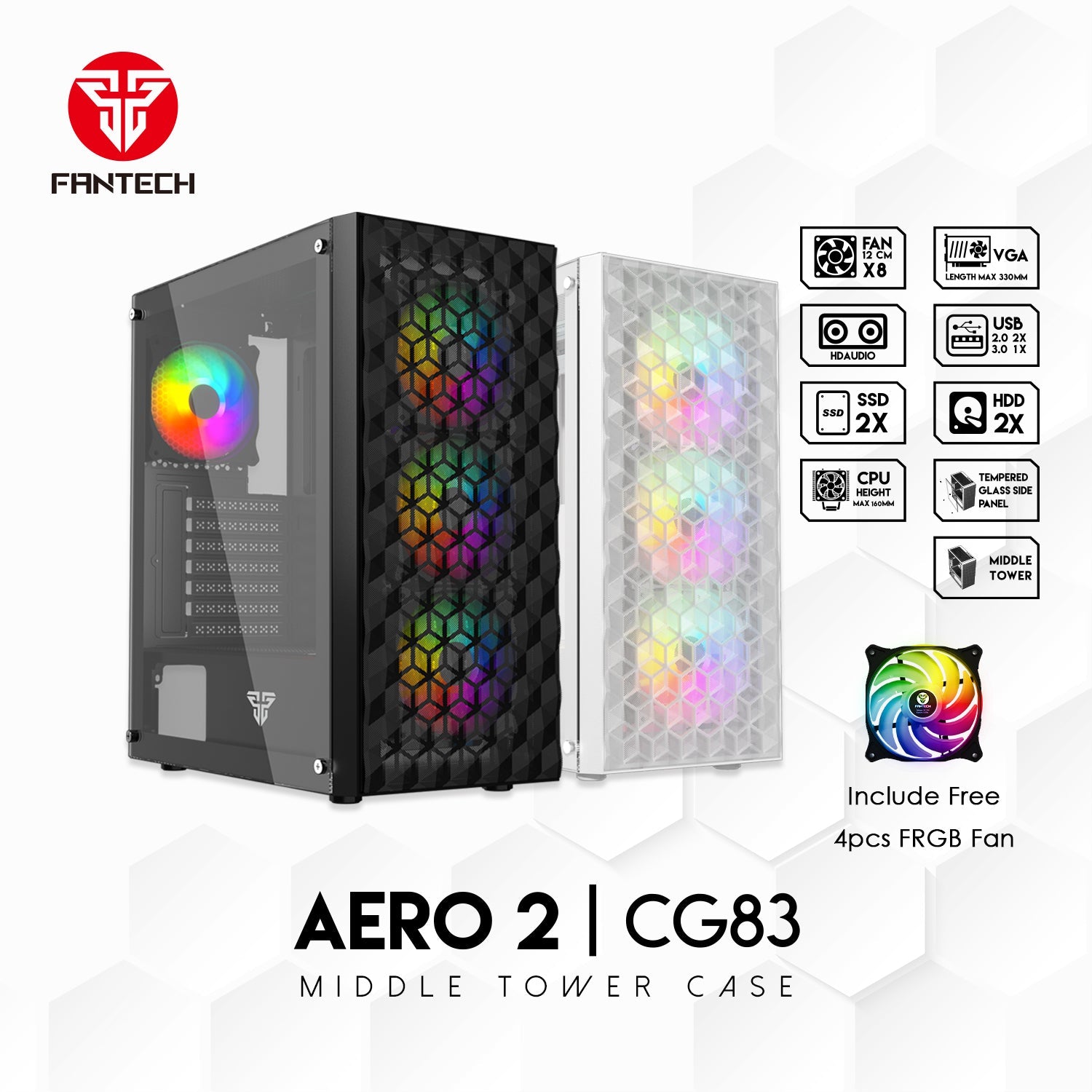 Fantech Aero 2 CG83 Middle Tower Case Tower Case & Monitor 45 JOD
