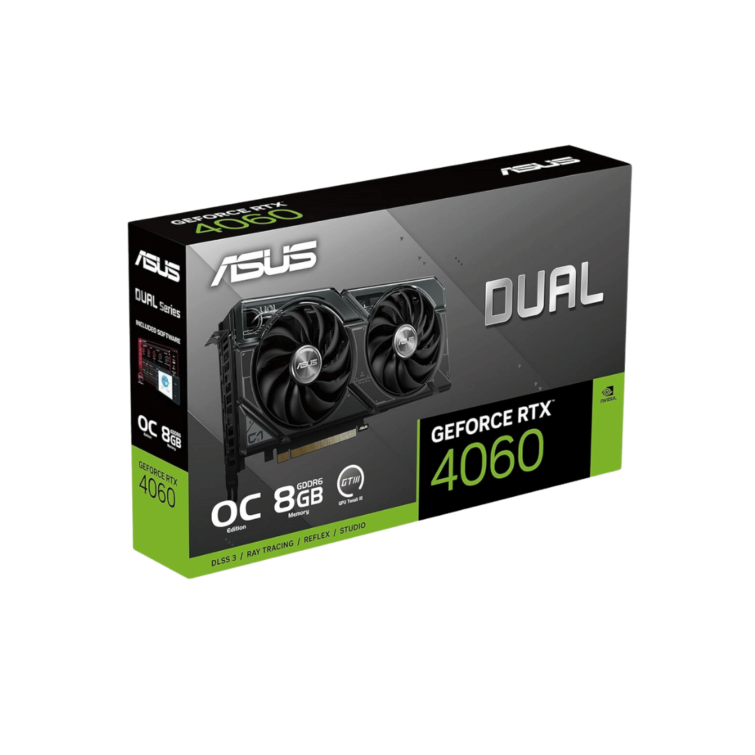 Asus dual geforce rtx™ 4060 oc edition 8gb gddr6 (pcie 4.0, 8gb gddr6, dlss 3, hdmi 2.1a, displayport 1.4a, 2.5-slot design, axial-tech fan design, 0db technology, and more) - Fun Touch