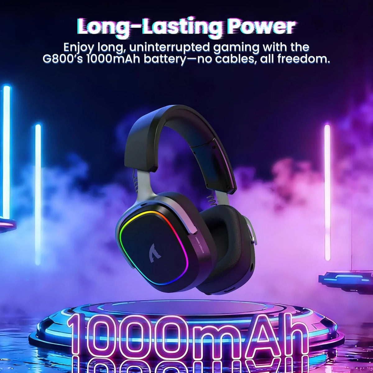Attack shark g800 wireless rgb gaming headset:7.1 surround sound-50mm drivers-memory foam ear