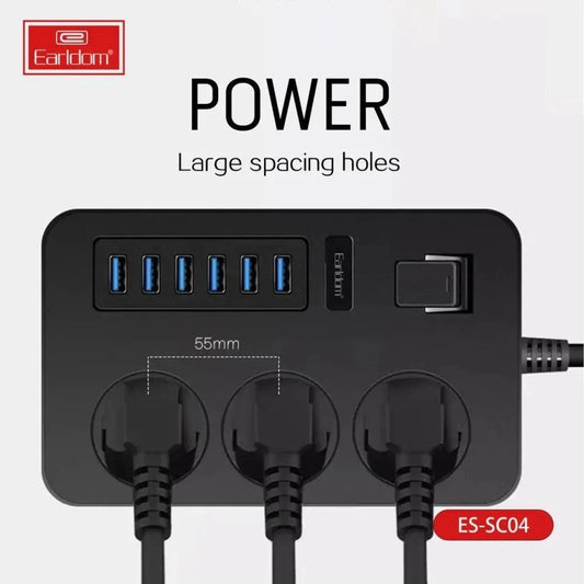 Earldom sc04 power socket 3000w with 6 usb ports and 3 power sockets - 200cm - cables & chargers | power socket