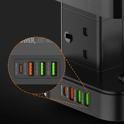 Ldnio tower extension lead 2m with 6 sockets 4 usb slots & wireless charger uk - cables & chargers | power socket
