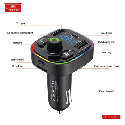 Earldom car wireless charger dual usb car phone charger bt mp3 player