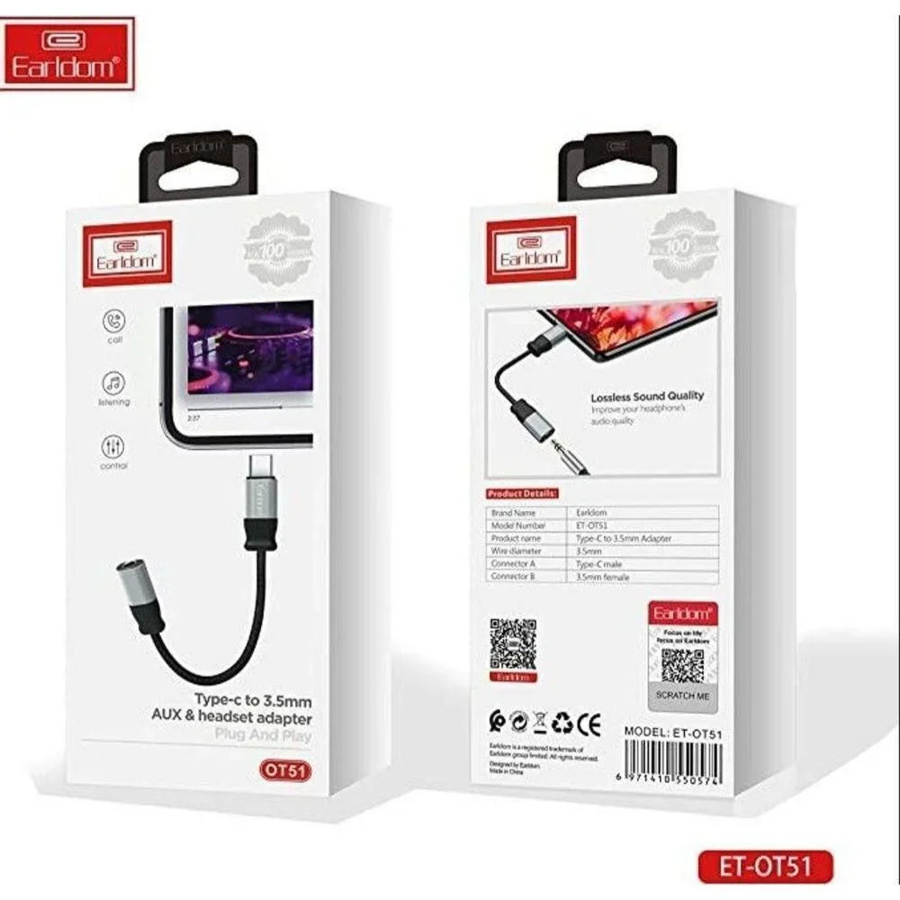 Earldom et-ot51 type-c to 3.5mm aux & headset adapter