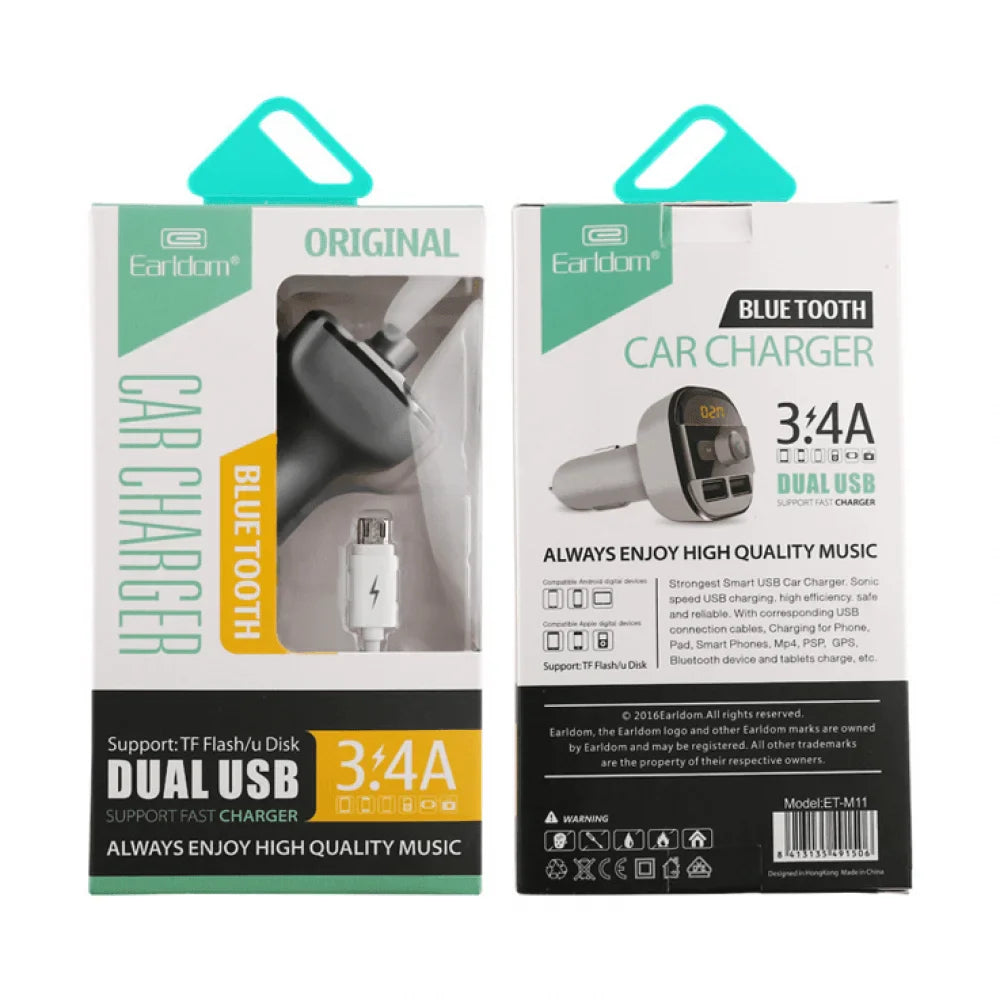 Fm transmitter earldom m11 bluetooth usb 3.4a