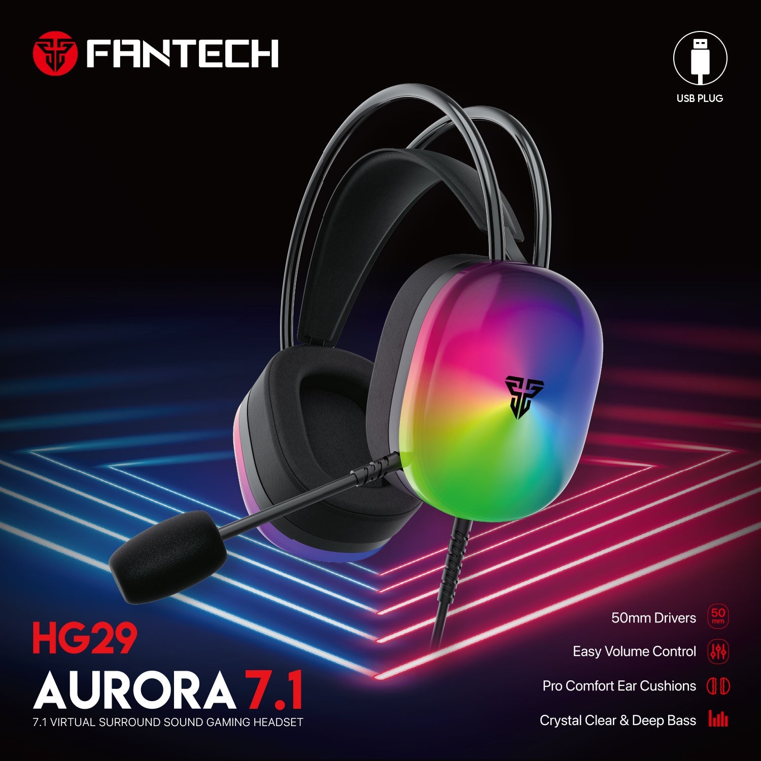 Fantech Aurora HG29 7.1 Virtual Surround Sound Gaming Headset RGB