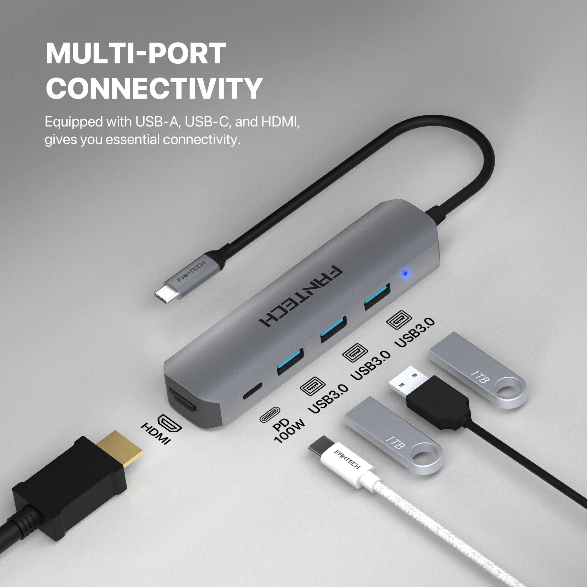 Fantech hc052 converter usb hub type c 5 in 1 usb & firewire hubs