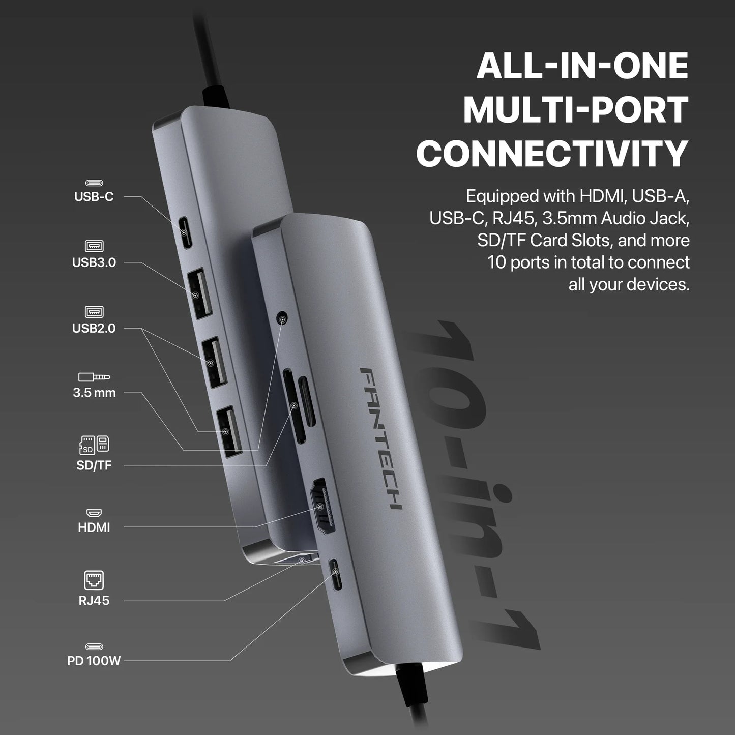 Fantech hc101 converter usb hub type c 10 in 1 usb & firewire hubs