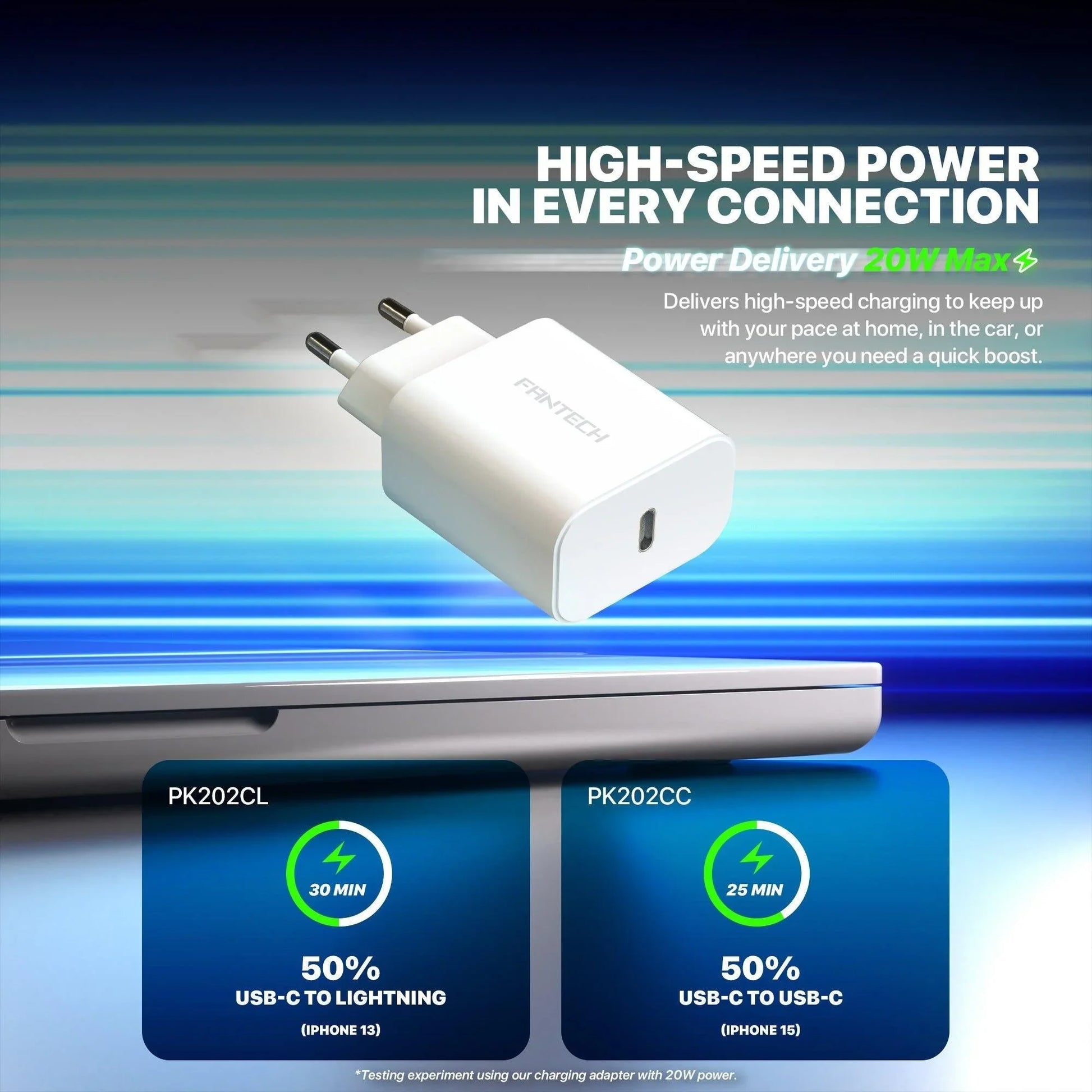 Fantech pk202 20w fast charging plug usb c braided cable power delivery