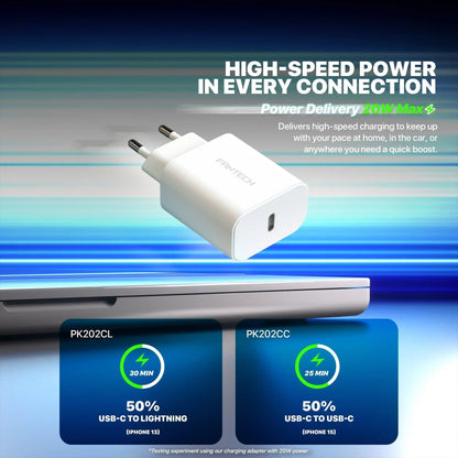 Fantech pk202 20w fast charging plug usb c braided cable power delivery