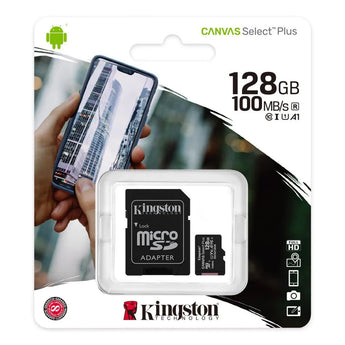 Kingston memory card 128gb micsdxc canvas select plus 100r a1 c10 card + adp