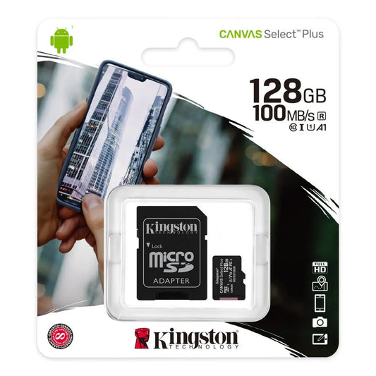 Kingston memory card 128gb micsdxc canvas select plus 100r a1 c10 card + adp