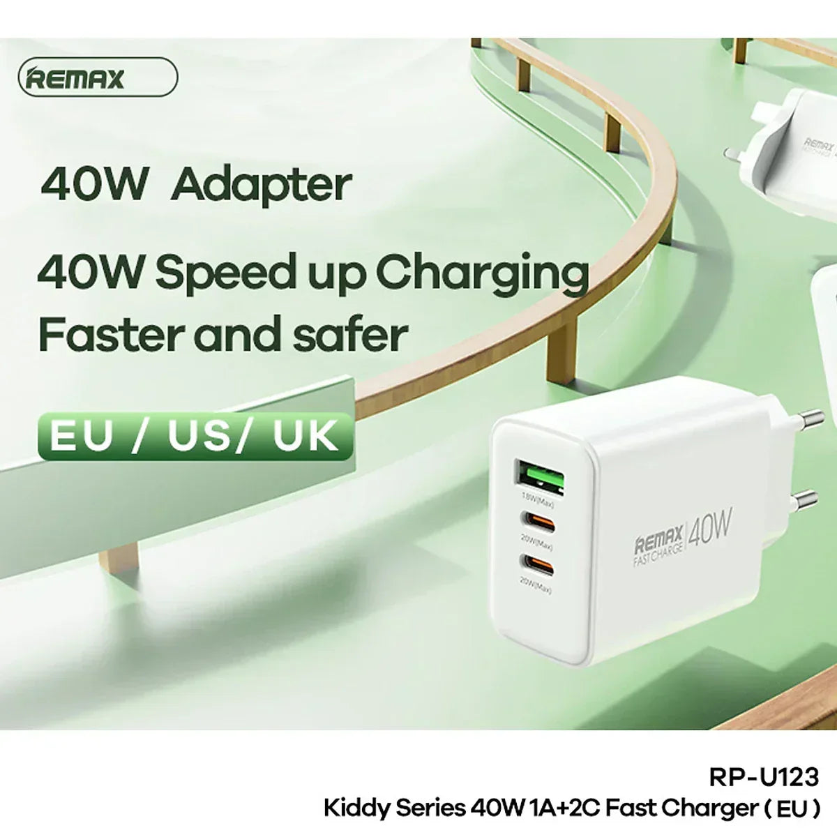 Remax rp-u123 40w 1a + 2c kiddy series fast charger power adapters & chargers