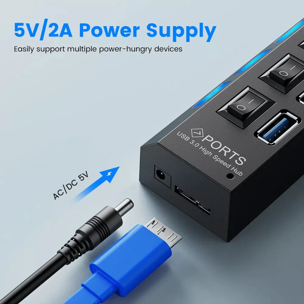 Usb 3.0 hub multi usb splitter 7 port with switch for pc home