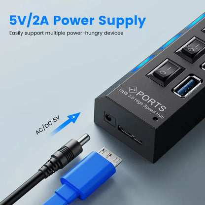 Usb 3.0 hub multi usb splitter 7 port with switch for pc home
