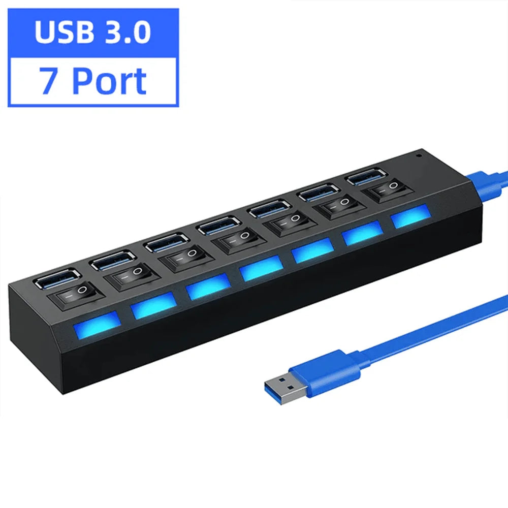 Usb 3.0 hub multi usb splitter 7 port with switch for pc home