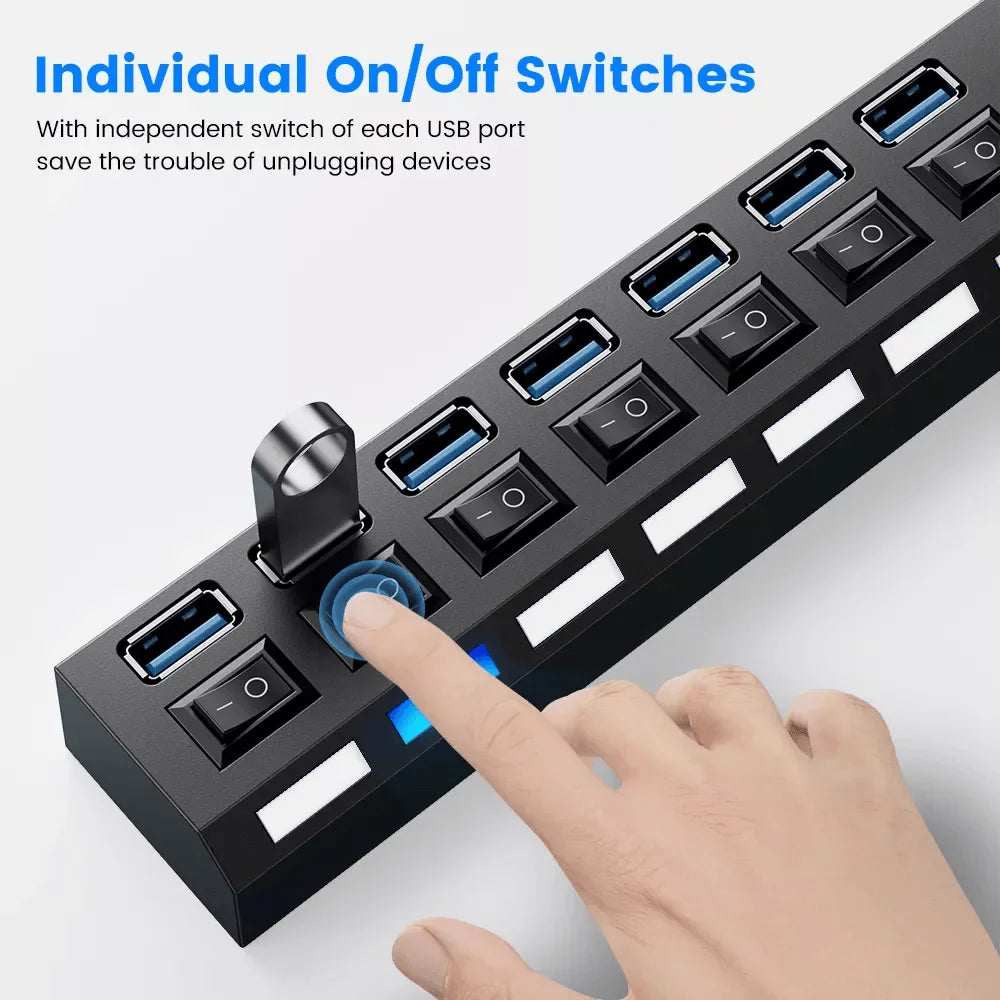 Usb 3.0 hub multi usb splitter 7 port with switch for pc home