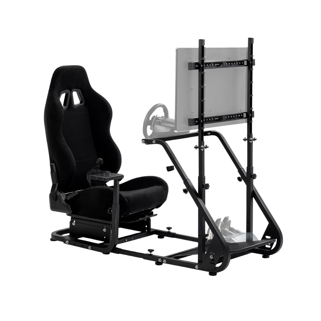 Dardoo racing simulator cockpit with monitor stand - tv mount&black seat fit for logitech g923 thrustmaster wheels