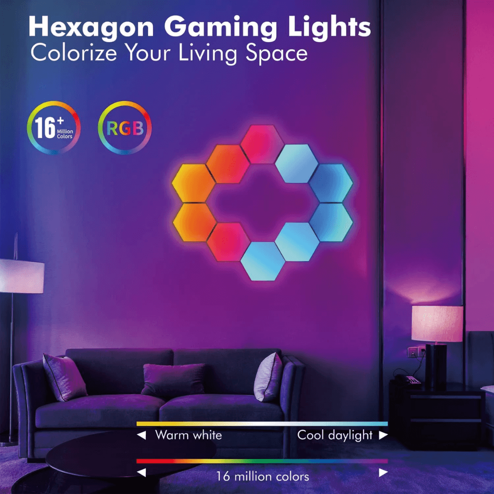Color RGB Bluetooth LED Hexagon Light Wall With APP+ Remote Control Lightning