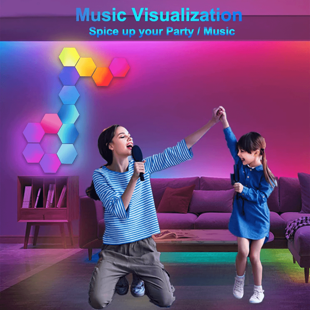 Color RGB Bluetooth LED Hexagon Light Wall With APP+ Remote Control Lightning