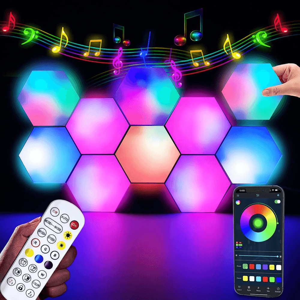 Color RGB Bluetooth LED Hexagon Light Wall With APP + Remote Control JOD 35