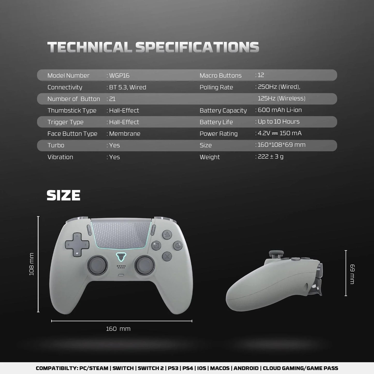 Fantech wgp16 nova ii wireless gamepad - black gaming pads
