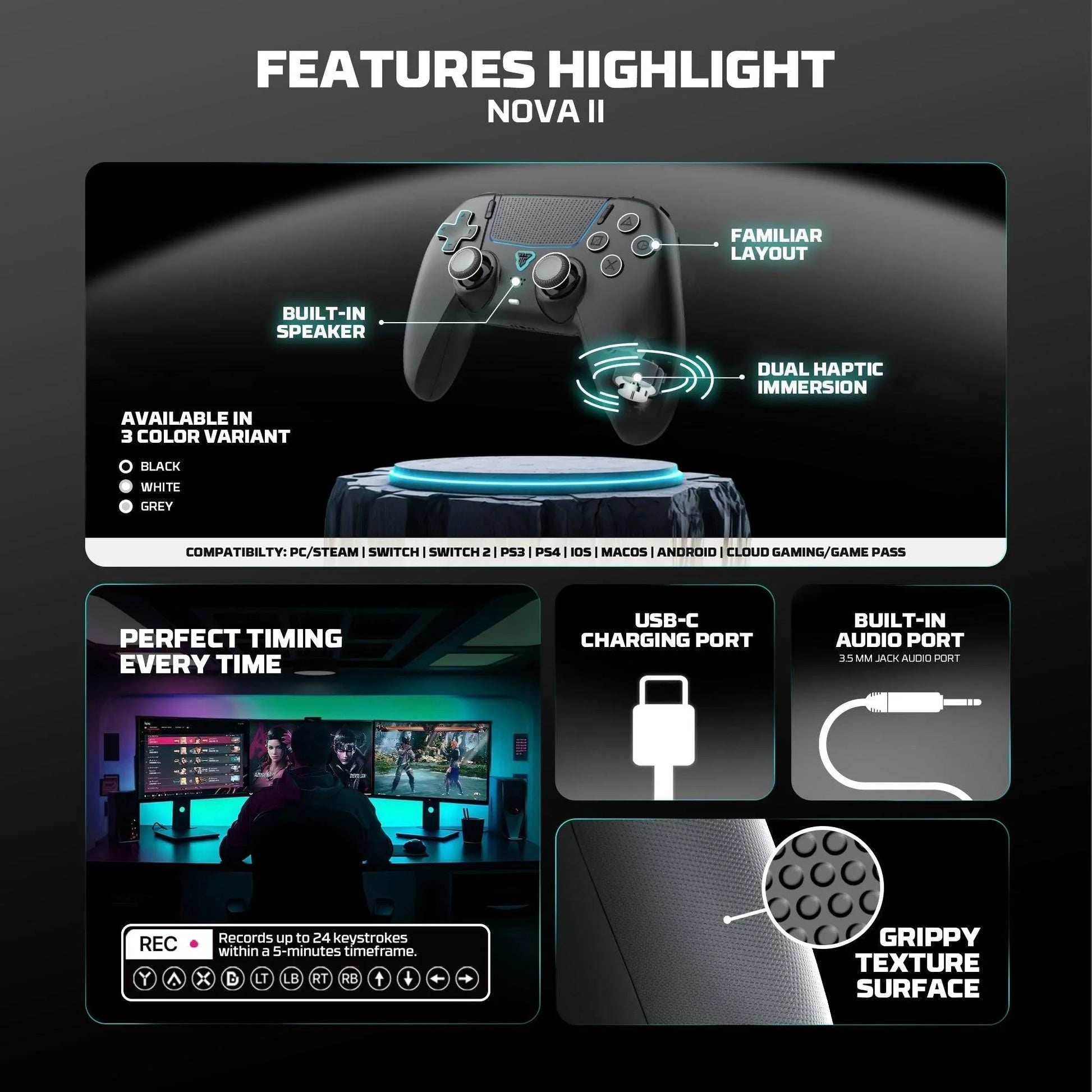 Fantech wgp16 nova ii wireless gamepad - black gaming pads