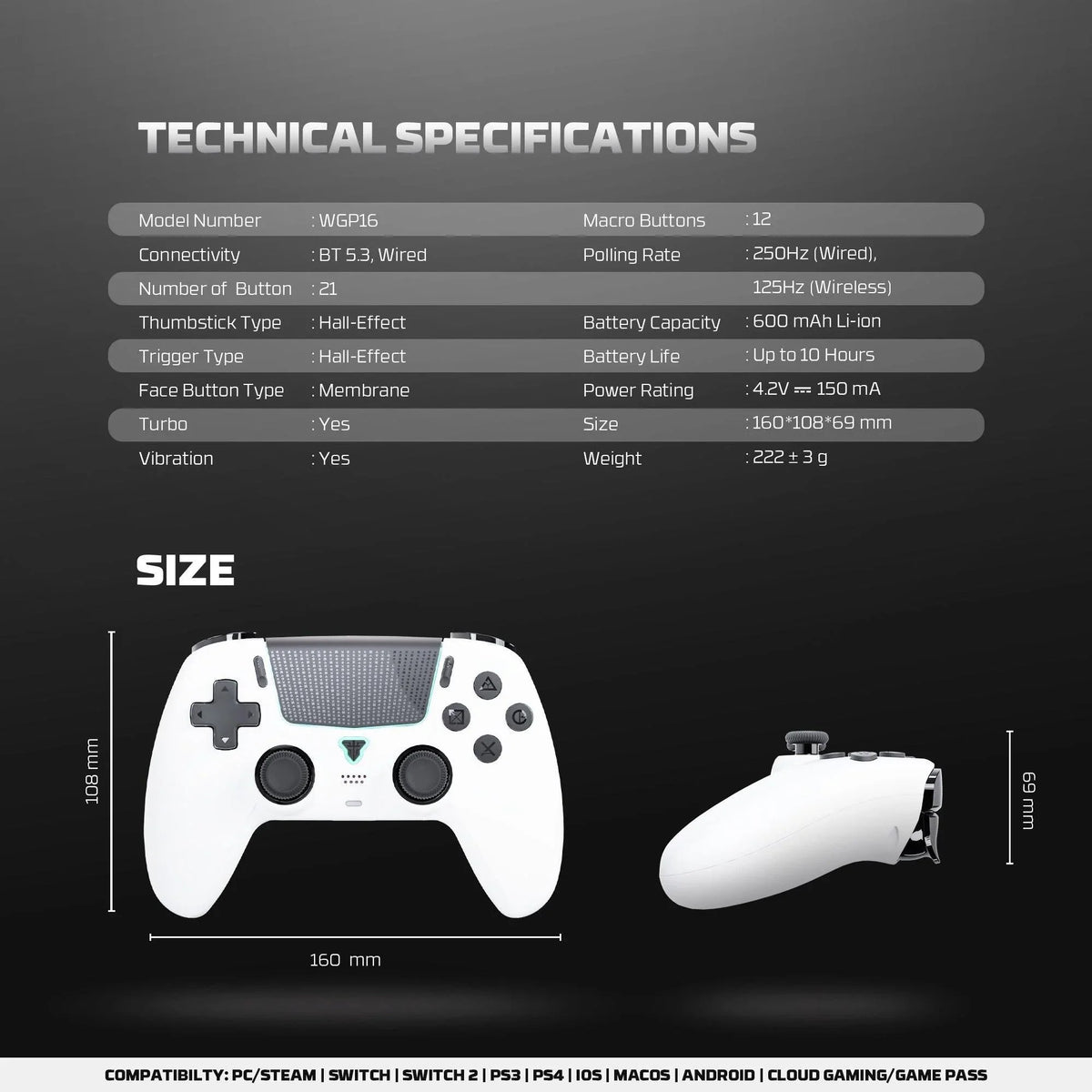 Fantech wgp16 nova ii wireless gamepad - white gaming pads