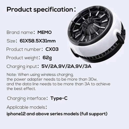 Memo cx-03 magnetic phone cooler with wireless charging