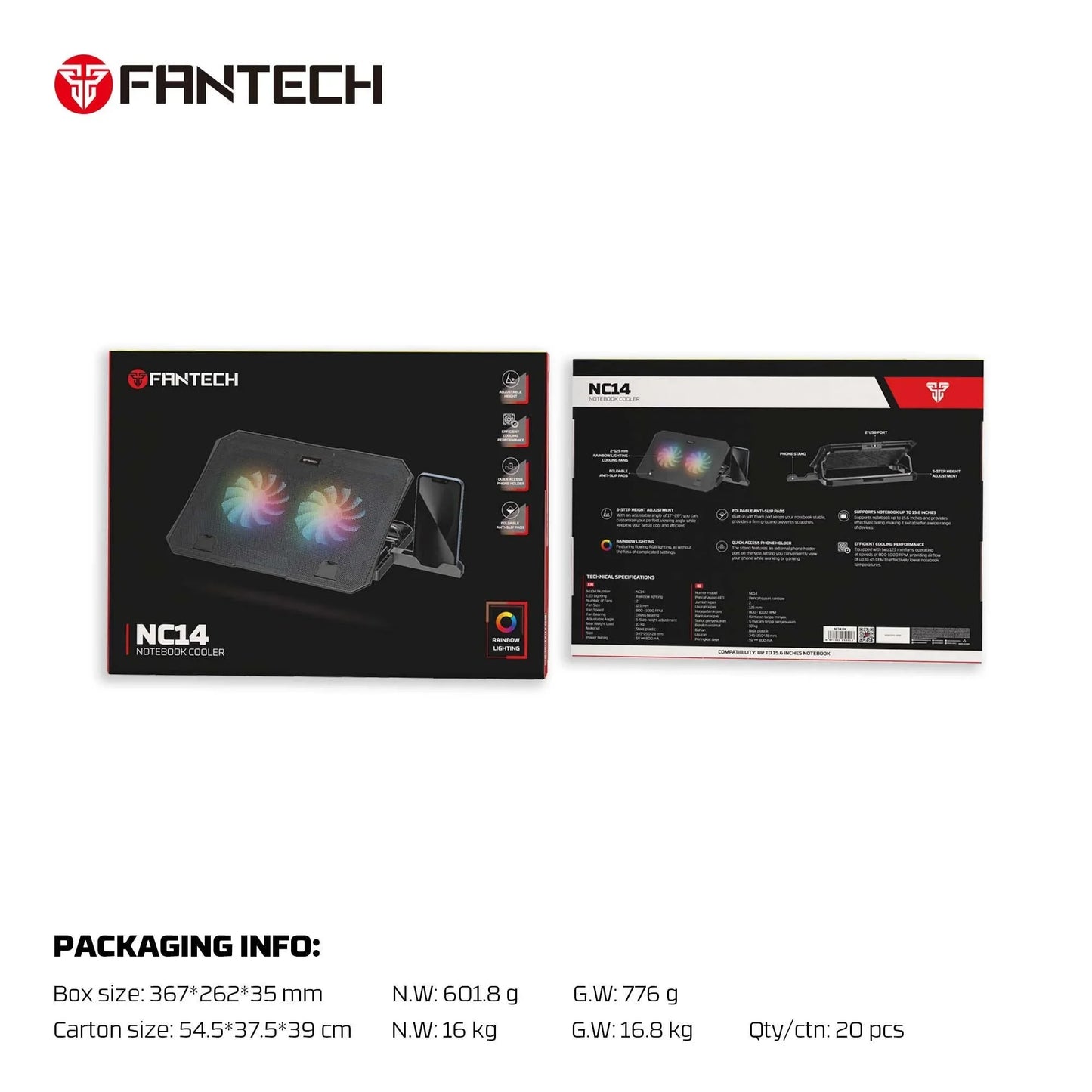 Fantech nc14 notebook cooler laptop cooling pad computer risers & stands