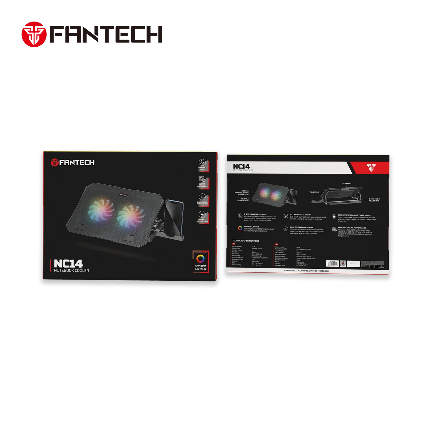 Fantech nc14 notebook cooler laptop cooling pad computer risers & stands