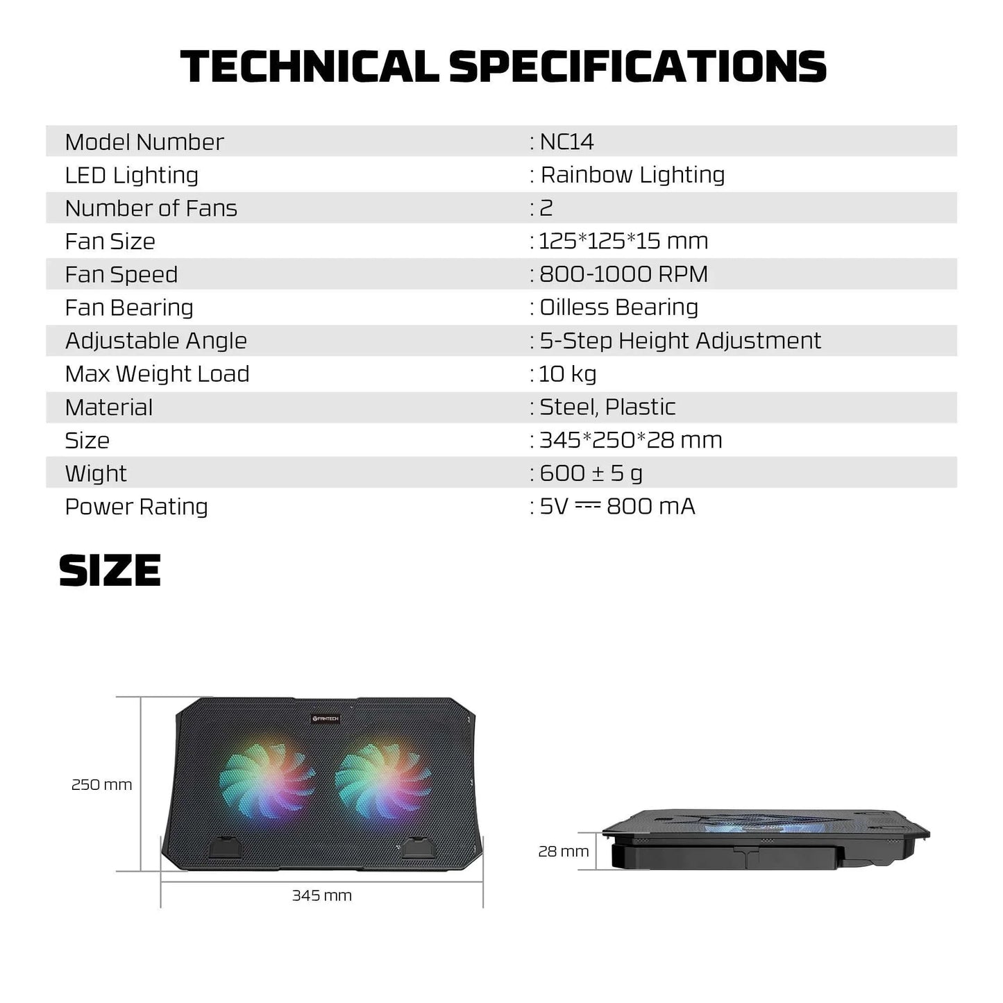Fantech nc14 notebook cooler laptop cooling pad computer risers & stands