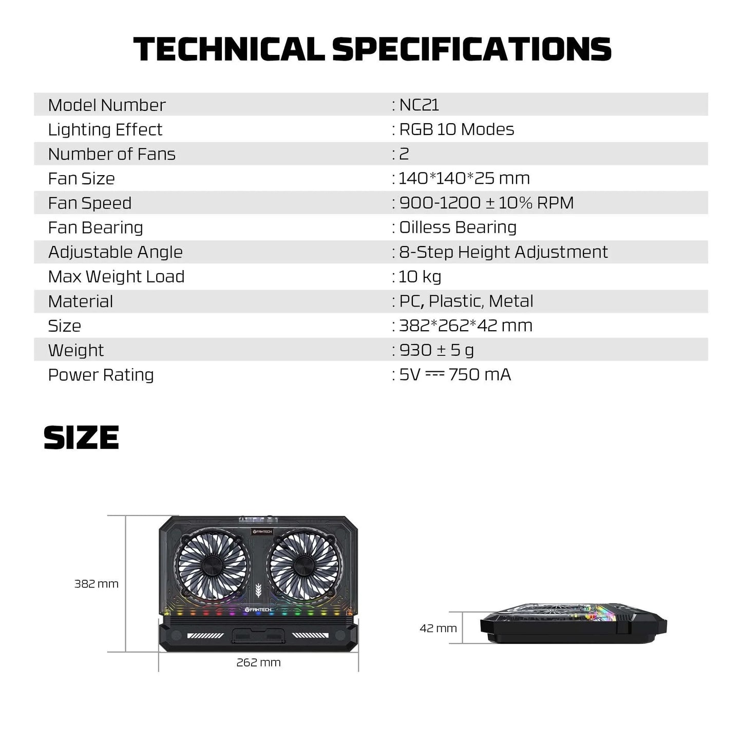 Fantech nc21 notebook cooler laptop cooling pad computer risers & stands