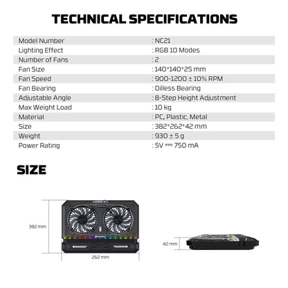 Fantech nc21 notebook cooler laptop cooling pad computer risers & stands