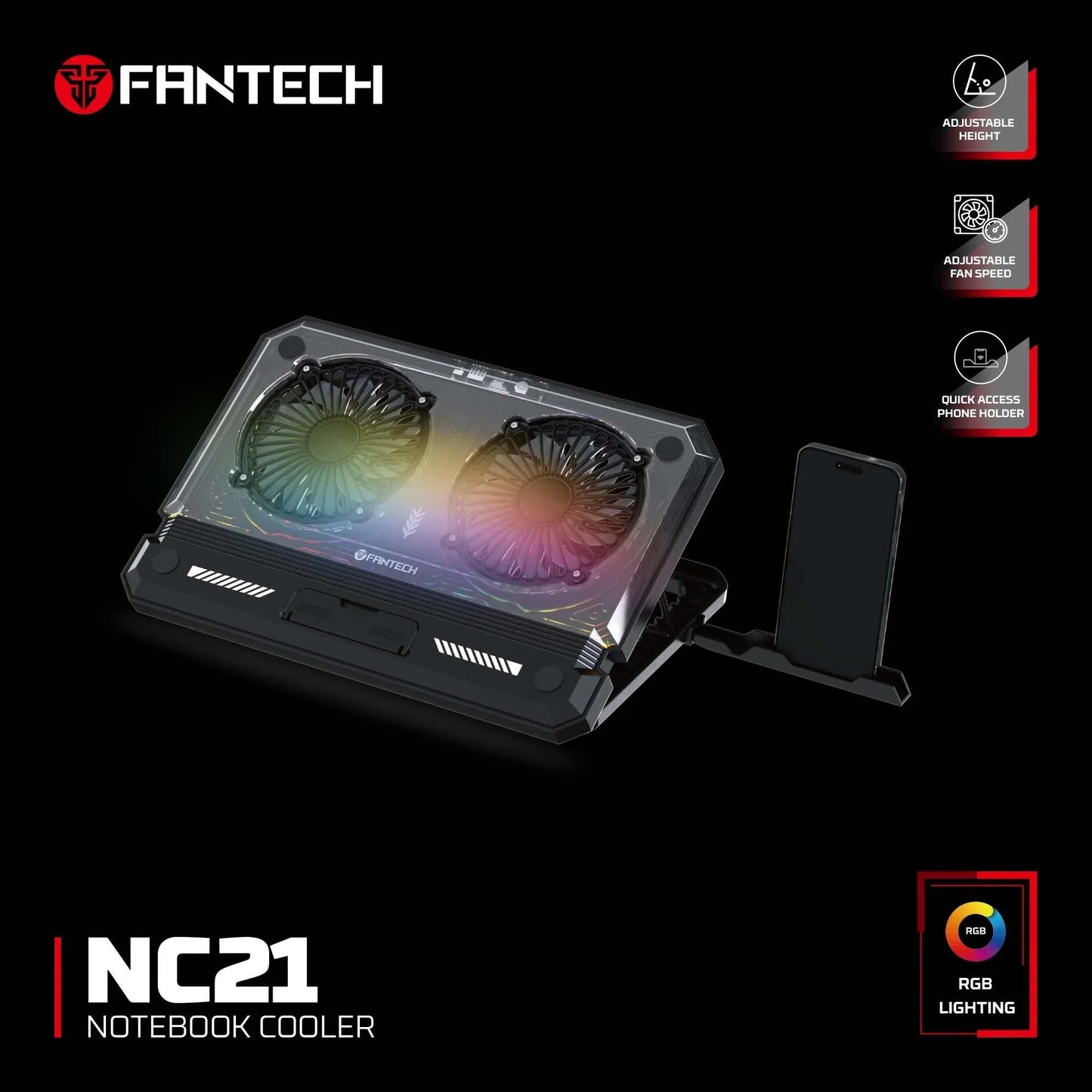 Fantech nc21 notebook cooler laptop cooling pad computer risers & stands