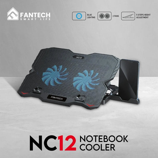 Fantech notebook cooler nc12 two fan suitable for 9-15.6 inch laptop computer