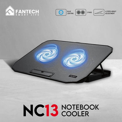Fantech notebook cooler nc13 two fan suitable for 9-15.6 inch laptop computer