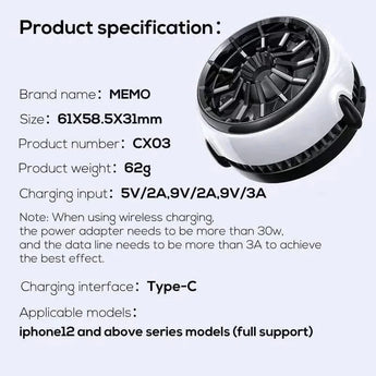 Memo cx-03 magnetic phone cooler with wireless charging wireless chargers