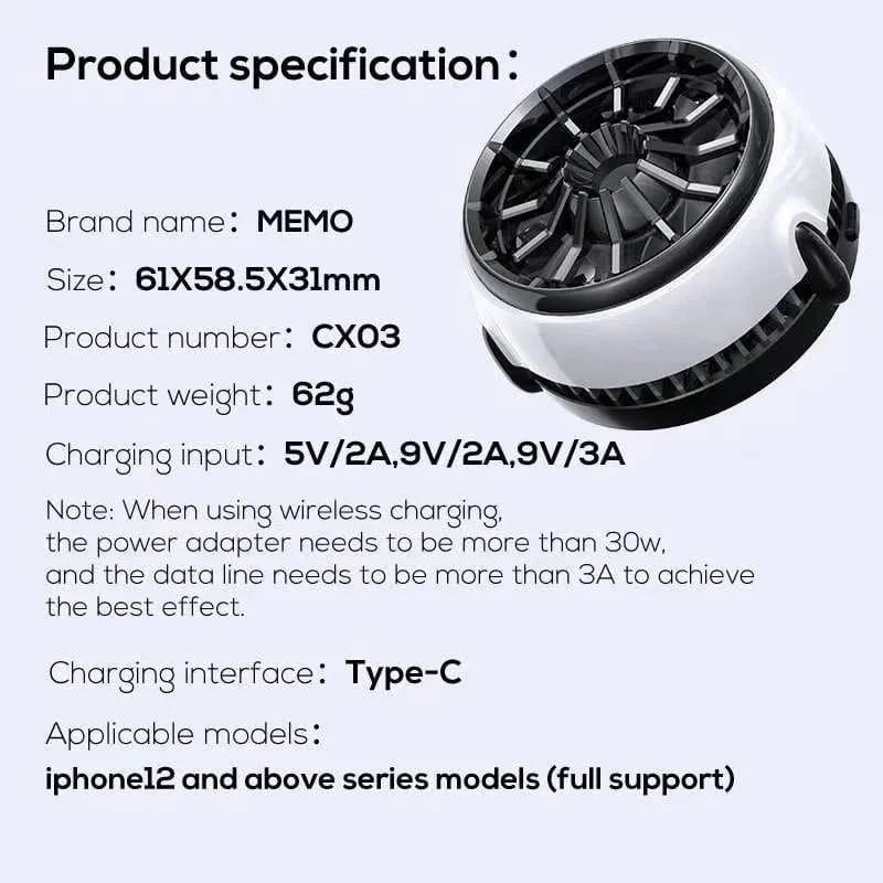 Memo cx-03 magnetic phone cooler with wireless charging wireless chargers