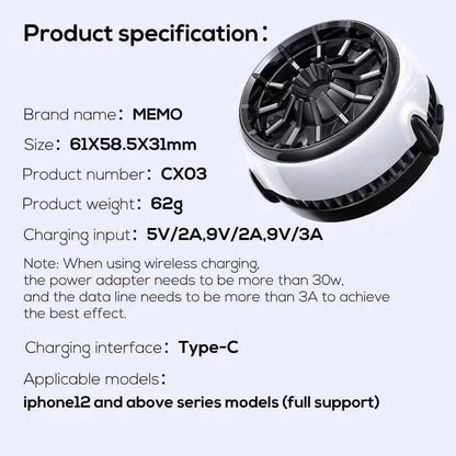 Memo cx-03 magnetic phone cooler with wireless charging wireless chargers
