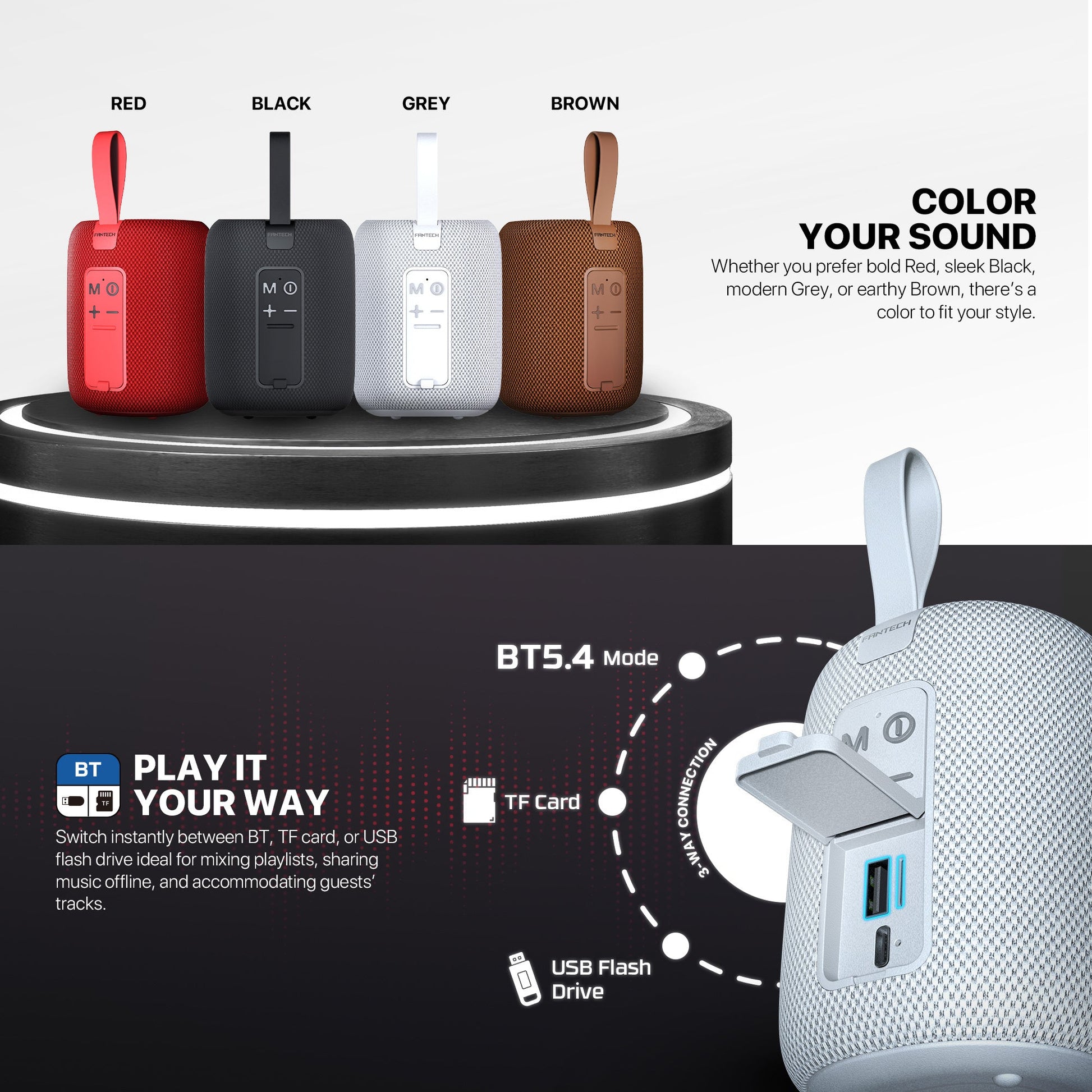 FANTECH(BS157)-NeraBox 5W RMS PORTABLE SPEAKER - Gray - - Fun Touch Shop