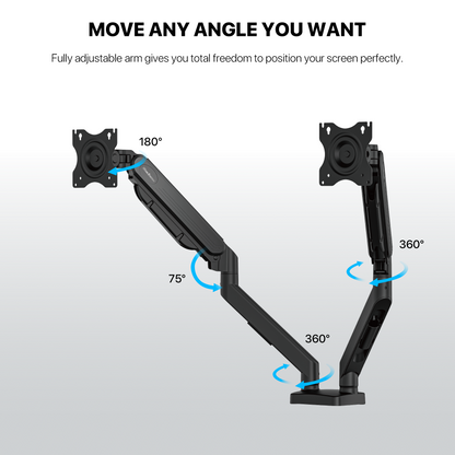 Fantech workstation mbd1 dual-arm monitor mount 90 degree for 13’’ to 32’’ screen adjustable spring dual monitor arm